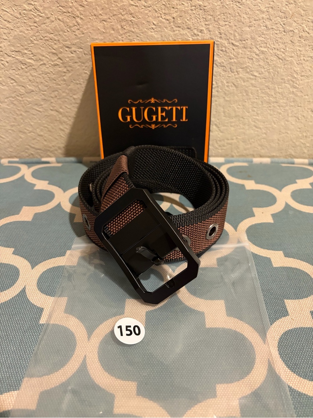 Brown & Black Men's Webbed Belt with Black Metal Buckle